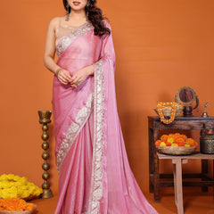 Pink Sitara Gota Patti Embroidered Designer Saree
