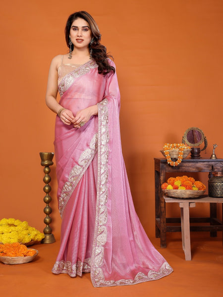 Pink Sitara Gota Patti Embroidered Designer Saree