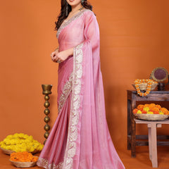Pink Sitara Gota Patti Embroidered Designer Saree
