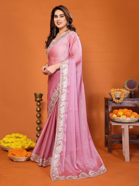 Pink Sitara Gota Patti Embroidered Designer Saree
