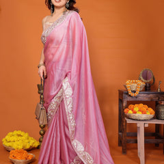 Pink Sitara Gota Patti Embroidered Designer Saree