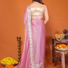 Pink Sitara Gota Patti Embroidered Designer Saree