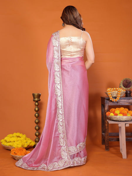 Pink Sitara Gota Patti Embroidered Designer Saree