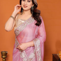 Pink Sitara Gota Patti Embroidered Designer Saree