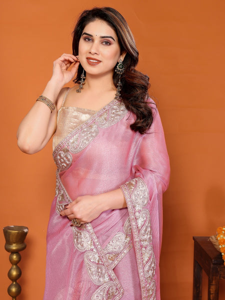 Pink Sitara Gota Patti Embroidered Designer Saree