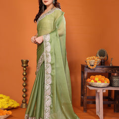 Pista Green Sitara Embroidered Designer Party Saree