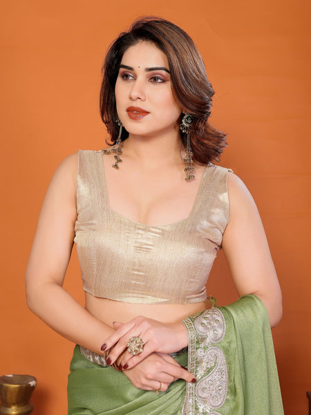 Pista Green Sitara Embroidered Designer Party Saree