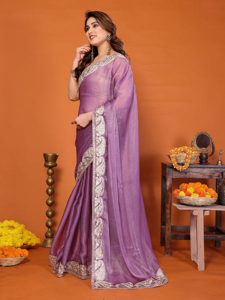Purple Sitara Gota Patti Embroidered Designer Saree