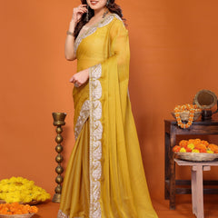 Yellow Sitara Gota Patti Embroidered Designer Saree