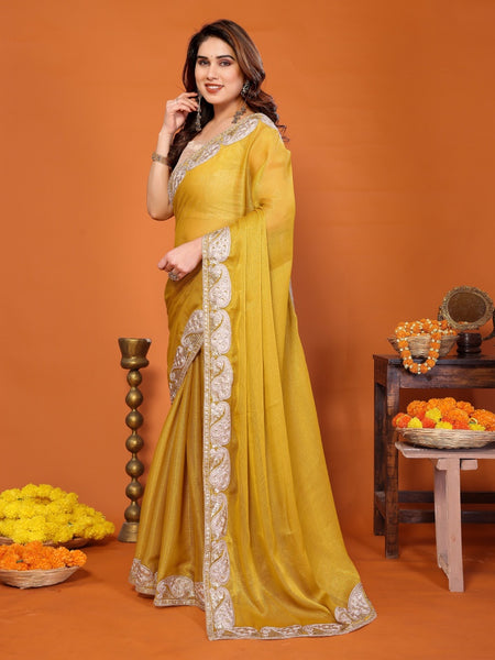Yellow Sitara Gota Patti Embroidered Designer Saree