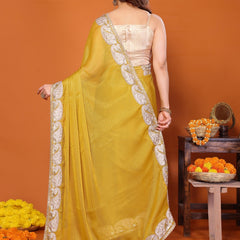 Yellow Sitara Gota Patti Embroidered Designer Saree
