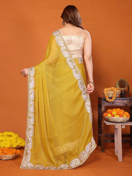 Yellow Sitara Gota Patti Embroidered Designer Saree
