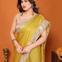 Yellow Sitara Gota Patti Embroidered Designer Saree