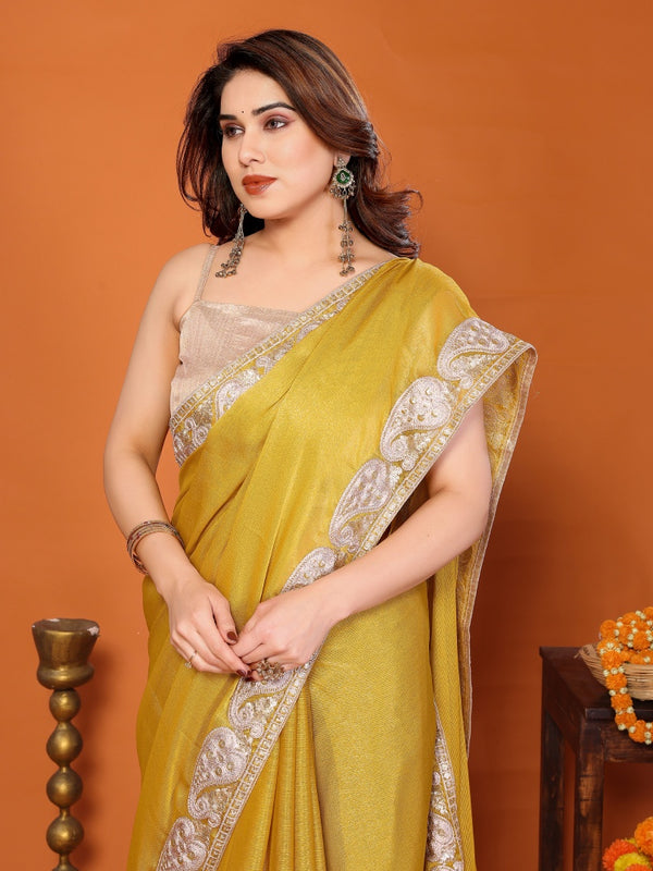 Yellow Sitara Gota Patti Embroidered Designer Saree