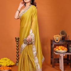Yellow Sitara Gota Patti Embroidered Designer Saree