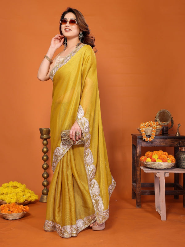 Yellow Sitara Gota Patti Embroidered Designer Saree