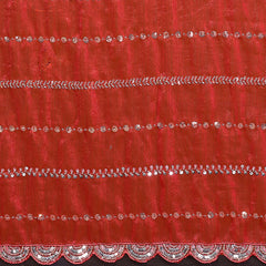 Gajari Orange Shimmer Georgette Sequin Embroidered Designer Saree