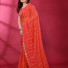 Gajari Orange Shimmer Georgette Sequin Embroidered Designer Saree