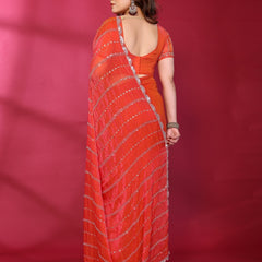 Gajari Orange Shimmer Georgette Sequin Embroidered Designer Saree