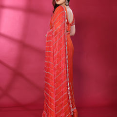 Gajari Orange Shimmer Georgette Sequin Embroidered Designer Saree