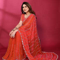 Gajari Orange Shimmer Georgette Sequin Embroidered Designer Saree