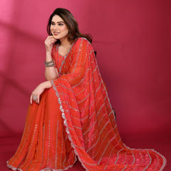 Gajari Orange Shimmer Georgette Sequin Embroidered Designer Saree