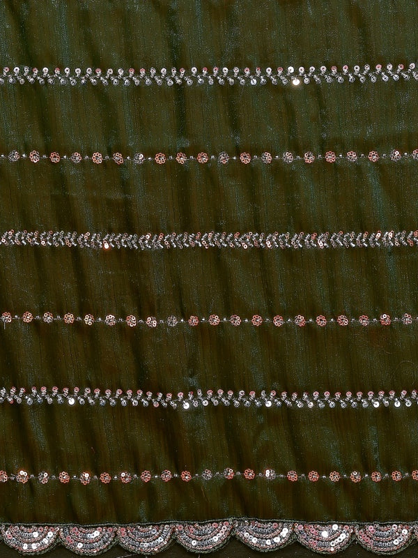 Olive Green Shimmer Georgette Sequin Embroidered Designer Saree