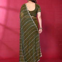 Olive Green Shimmer Georgette Sequin Embroidered Designer Saree