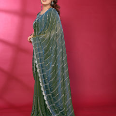 Morpich Teal Shimmer Georgette Sequin Embroidered Designer Saree