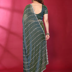Morpich Teal Shimmer Georgette Sequin Embroidered Designer Saree