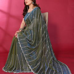 Morpich Teal Shimmer Georgette Sequin Embroidered Designer Saree