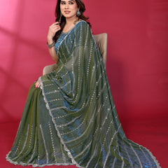Morpich Teal Shimmer Georgette Sequin Embroidered Designer Saree