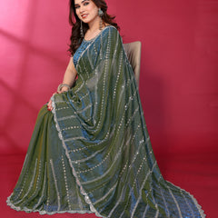 Morpich Teal Shimmer Georgette Sequin Embroidered Designer Saree