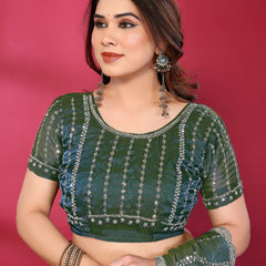 Morpich Teal Shimmer Georgette Sequin Embroidered Designer Saree