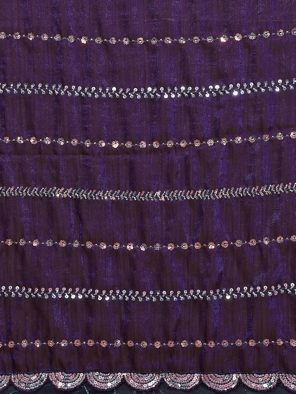 Purple Shimmer Net Sequin Embroidered Designer Saree