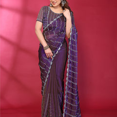 Purple Shimmer Net Sequin Embroidered Designer Saree