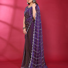 Purple Shimmer Net Sequin Embroidered Designer Saree