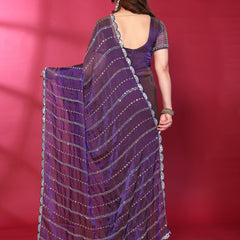 Purple Shimmer Net Sequin Embroidered Designer Saree