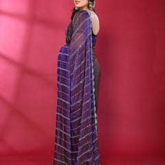 Purple Shimmer Net Sequin Embroidered Designer Saree