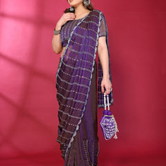 Purple Shimmer Net Sequin Embroidered Designer Saree