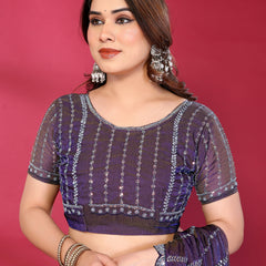 Purple Shimmer Net Sequin Embroidered Designer Saree