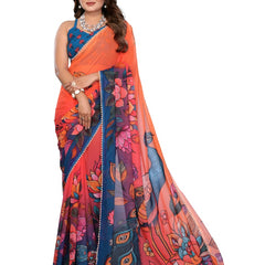 Digital Printed Georgette Saree with Moti Lace