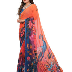 Digital Printed Georgette Saree with Moti Lace
