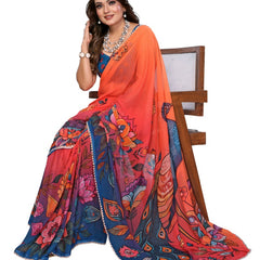 Digital Printed Georgette Saree with Moti Lace