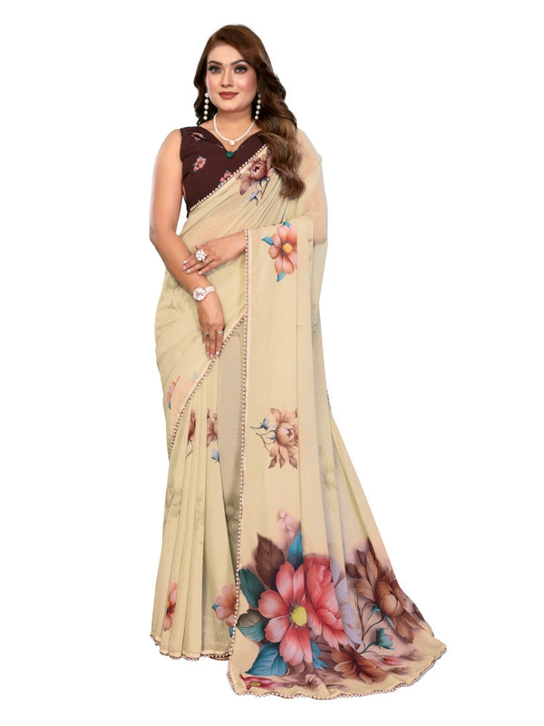 Digital Printed Georgette Saree with Moti Lace