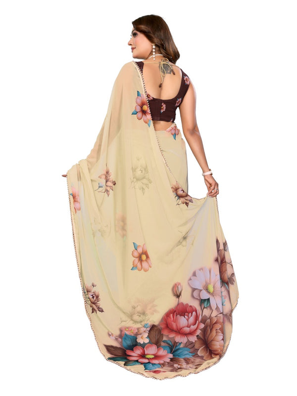 Digital Printed Georgette Saree with Moti Lace