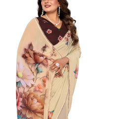 Digital Printed Georgette Saree with Moti Lace