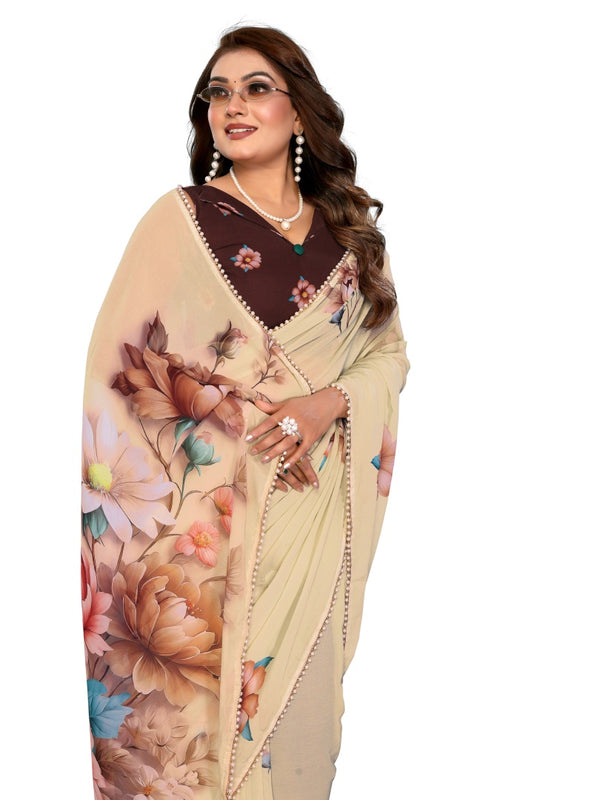 Digital Printed Georgette Saree with Moti Lace