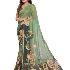 Digital Printed Georgette Saree with Moti Lace