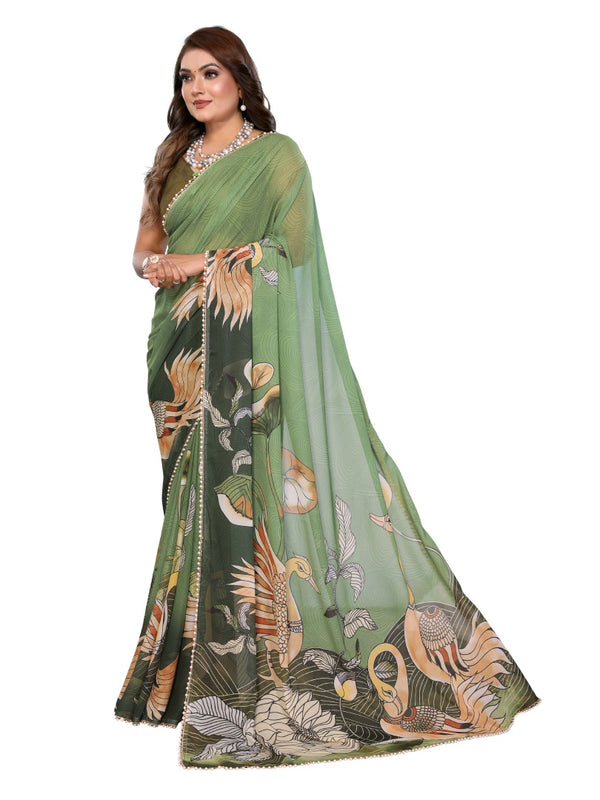 Digital Printed Georgette Saree with Moti Lace
